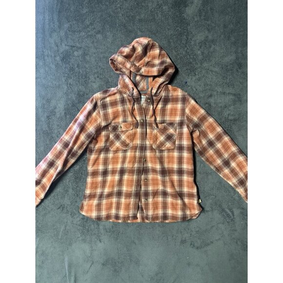 Carhartt Button Up Plaid Flannel Hoodie Drawstring Pockets Women's SMALL EUC - Picture 1 of 7